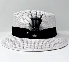 Whittier Viejo Lowrider Fedora Straw Hat Mens White With Black & White Feather