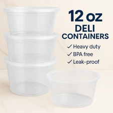 12oz Plastic Deli Containers w/Lids BPA Free,Leak-Proof, Microwavable Multi-Pack