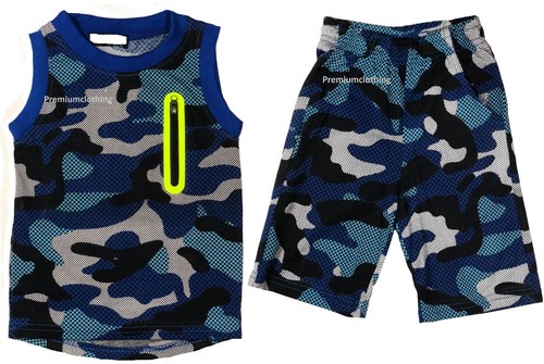 Boys Camouflage Army Camo Vest With Shorts Kids Tops Casual Cotton T Shirt Polo - Picture 5 of 16