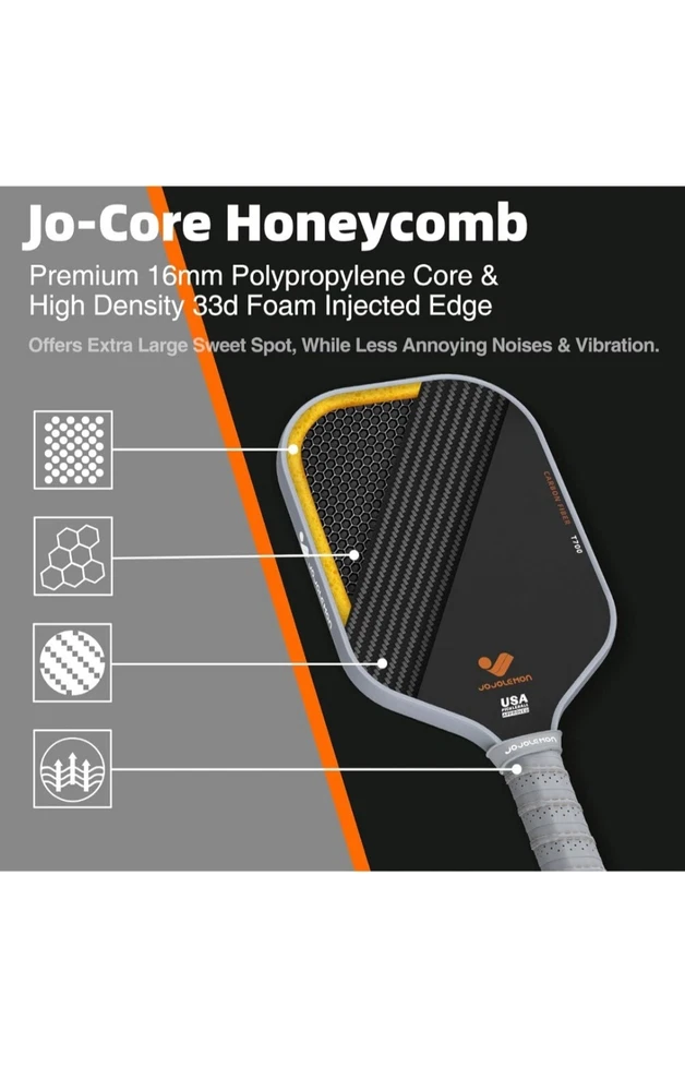 Premium Raw Carbon Fiber Pickleball Paddle - 16mm Shark Power Polymer Core Premium Raw Carbon Fiber Pickleball Paddle - 16mm Shark Power Polymer Core