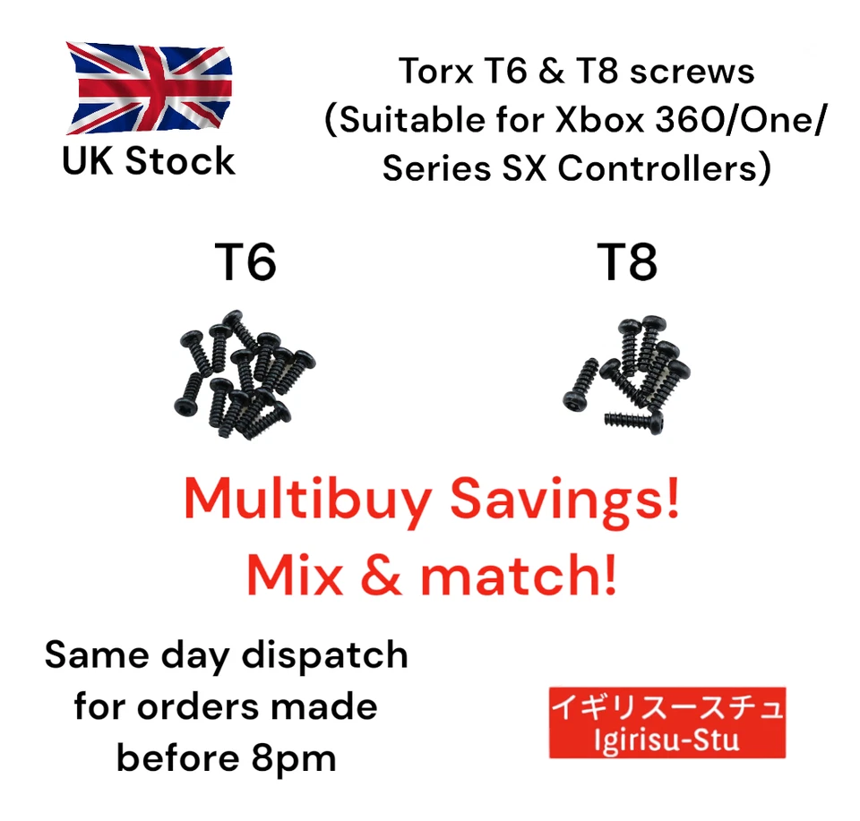 IGIRISU-STU Torx T6 & T8 Screws - Xbox 360/Xbox One/Xbox Series S/Xbox Series X Controllers