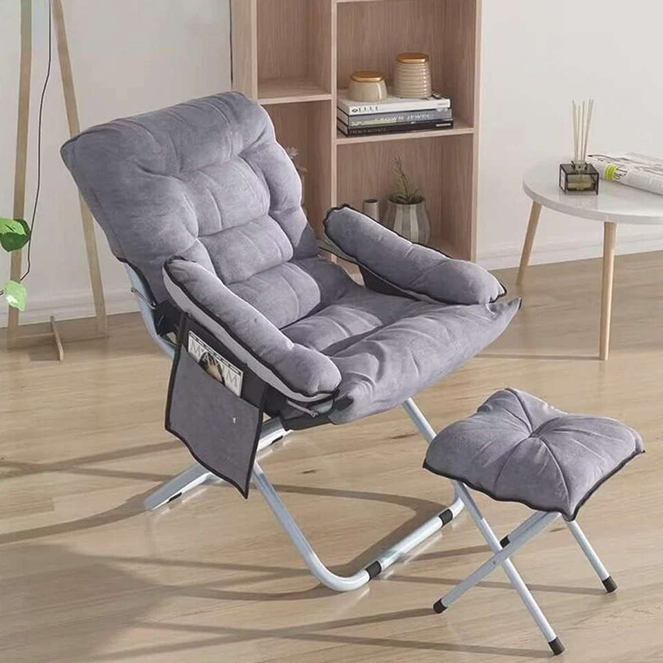 Lazy Chair w/ Ottoman Ergonomical Folding Armchair Recliner for Living Room Gray - Image 3 of 4