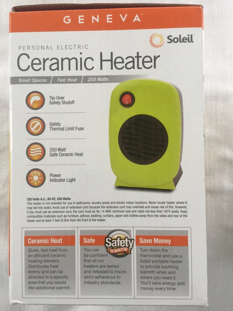 Electric Personal Ceramic Heater by Soleil, 250 Watt Geneva. MH-01, Lime  Green | eBay