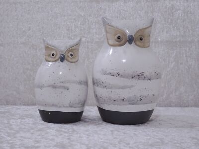tkn6Ft - 2 x Keramik Design Deko Figur Eule - Landhaus-Stil - Handmade
