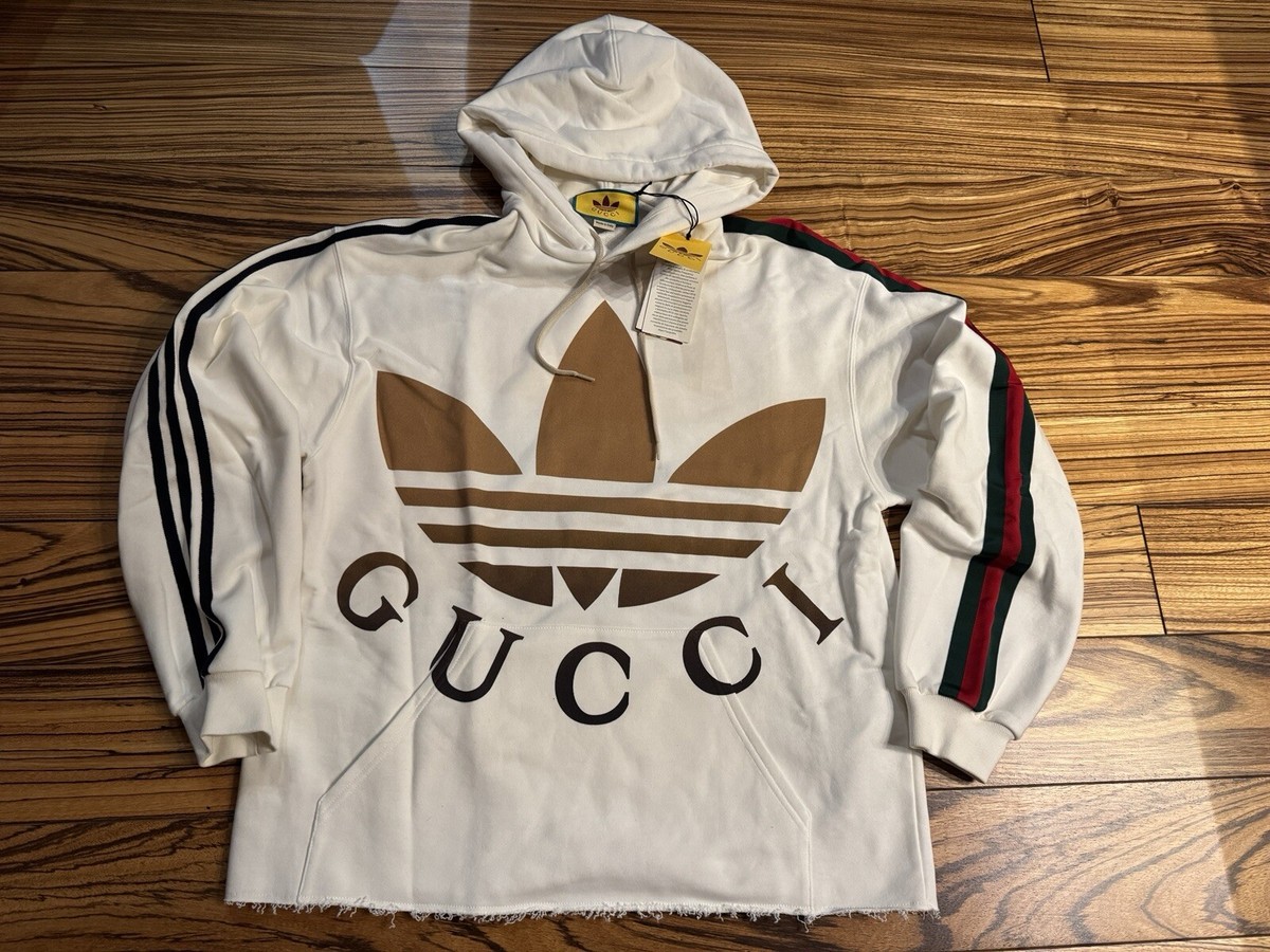GUCCI X ADIDAS 722967 Oversized Hoodie Cotton Ivory Color