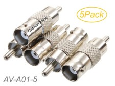 5-Pack BNC Female to RCA Male 75ohm Coaxial Metal Adapter, AV-A01-5