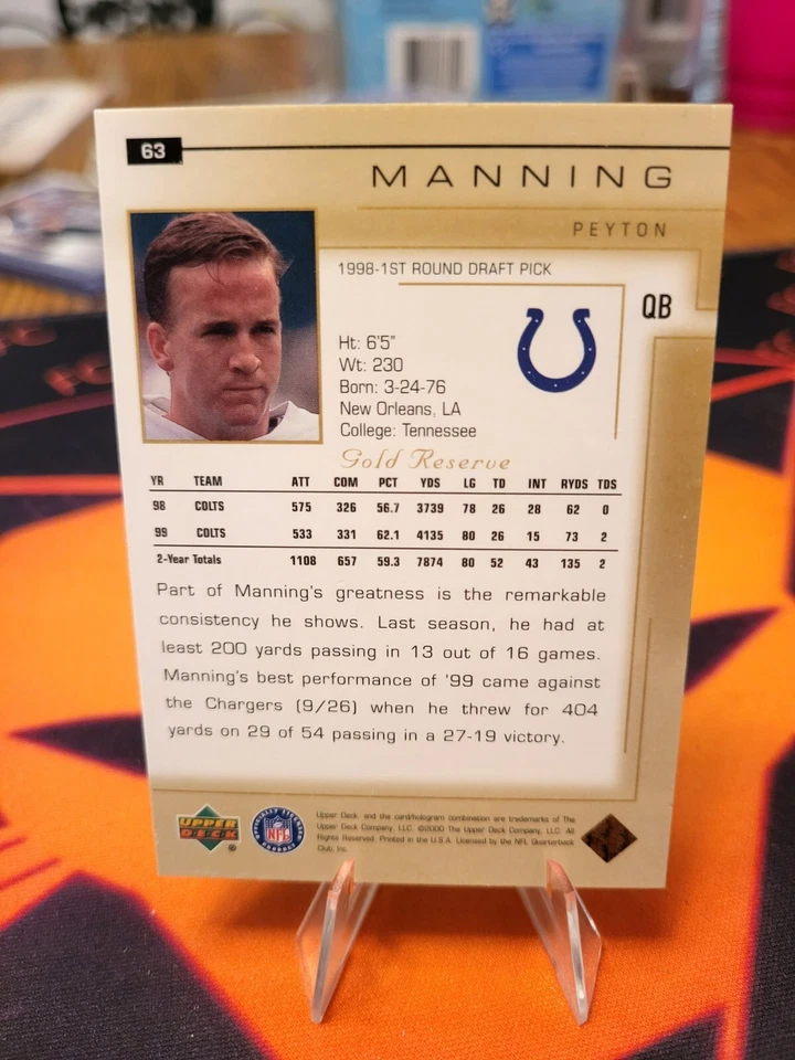 2000 Upper Deck Gold Reserve #63 Peyton Manning Indianapolis Colts - Image 2 of 2