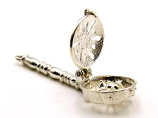 BED WARMING PAN vintage sterling silver charm opens to reveal mouse