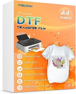 LING BAO JI XIE SHE BEI (SHEN ZHEN) YOU XIAN GONG SI DTF Transfer Film Paper A4 (8.5" X 11") - 30 Sheets Premium PET Direct to Film