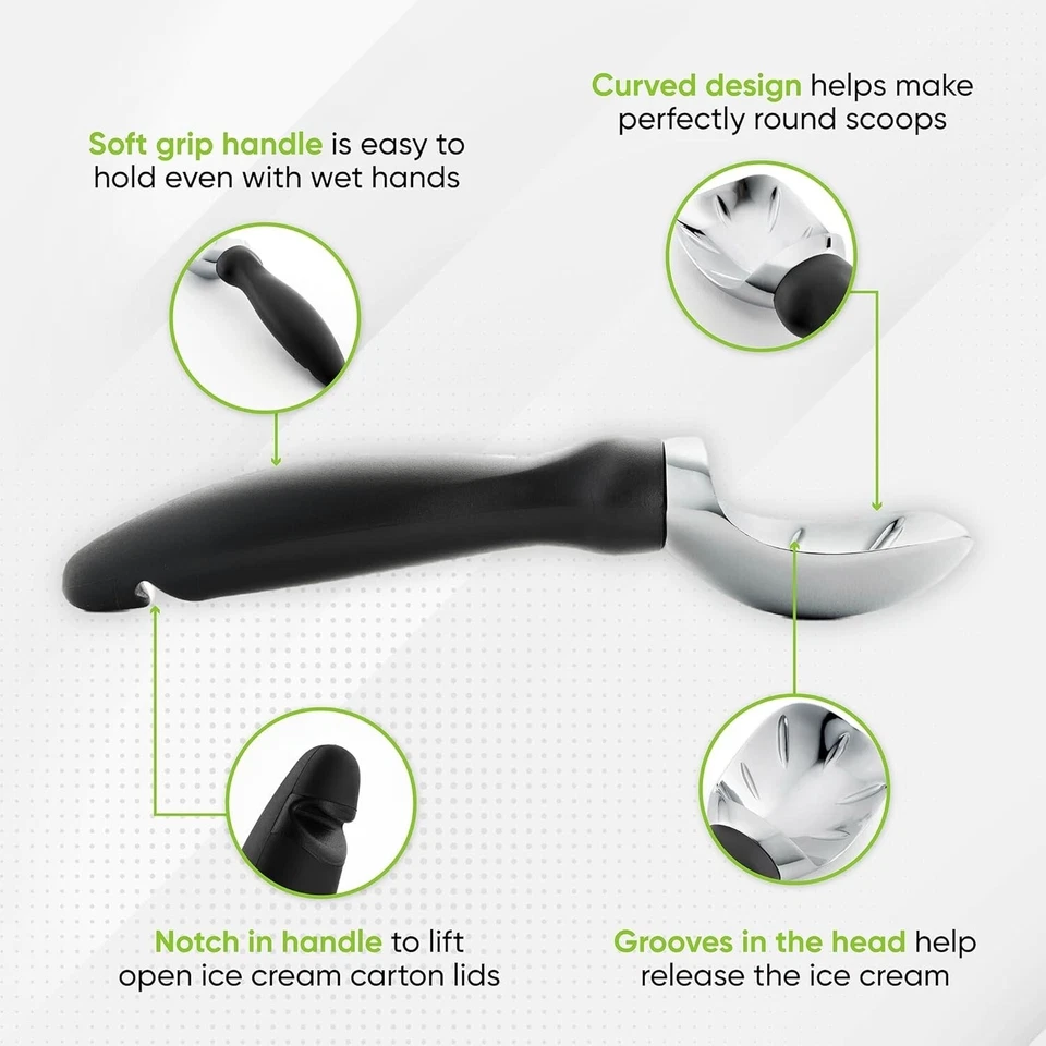 Cuchara Para Helado Con Mango Comodo Color Negro Para Mejoras En El Hogar NUEVO. - Изображение 3 из 4