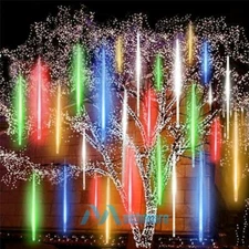 Waterproof Solar Powered 144LED 8 Tubes Shower Rain Tree Light Party Decor Lamp