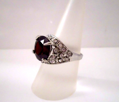°° Fingerring - silber - Strasssteine - roter Schmuckstein - 17,5 (55) °°