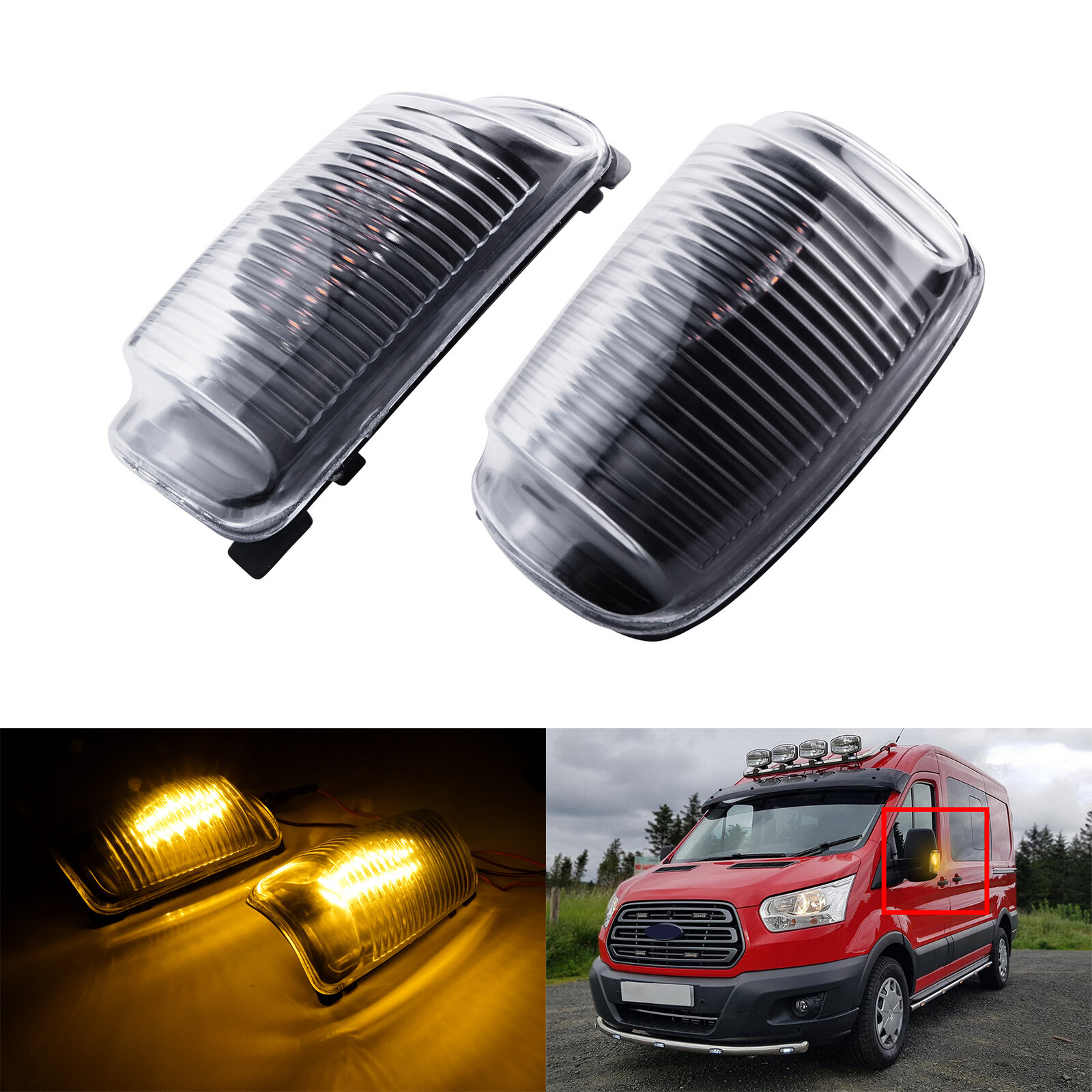 2X Led Spiegelblinker Blinkleuchte Blinker Klar FüR Ford Transit MK8 V363 2013+-image