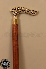 Antique Brass Derby Designer Head Handle Brown Wooden Walking Stick Cane Gift