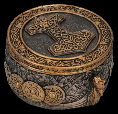 MARKENLOS Schatulle Wikinger Schiff Drakkar Mythologie Schmuckdose Dekoschale Thor Hammer