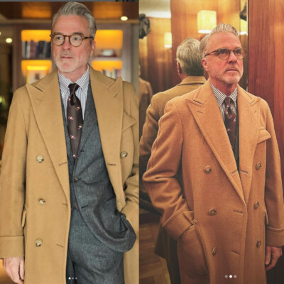 100% Cashmere Winter Men's Overcoat Double Breasted Vintage Wool Long Jacket