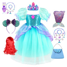 Girls Mermaid Ariel Costume Bowknot Skirts Princess Party Halloween Fancy Dress