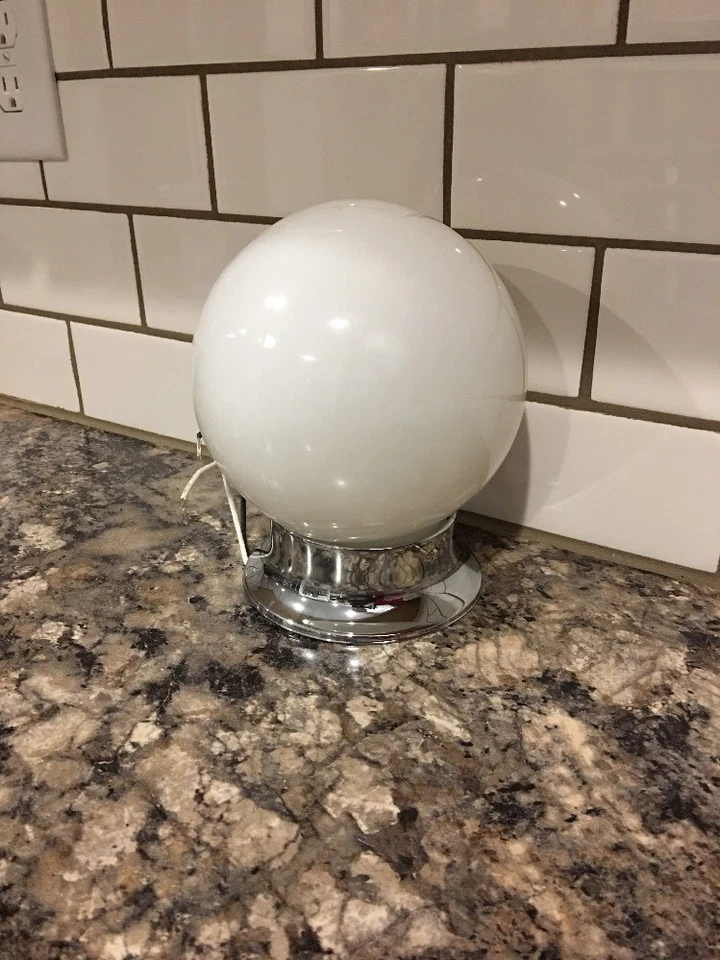 Chrome Flush Mount Fixture With Antique Glass Globe Vintage Porch Closet 11E - Image 4 of 4