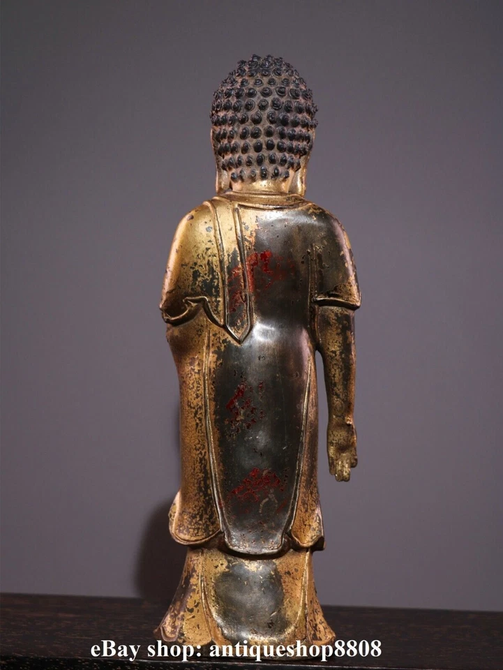 12" Tibet Buddhism Bronze Copper Clay Gold Shakyamuni Amitabha Buddha Statue - Image 2 of 4