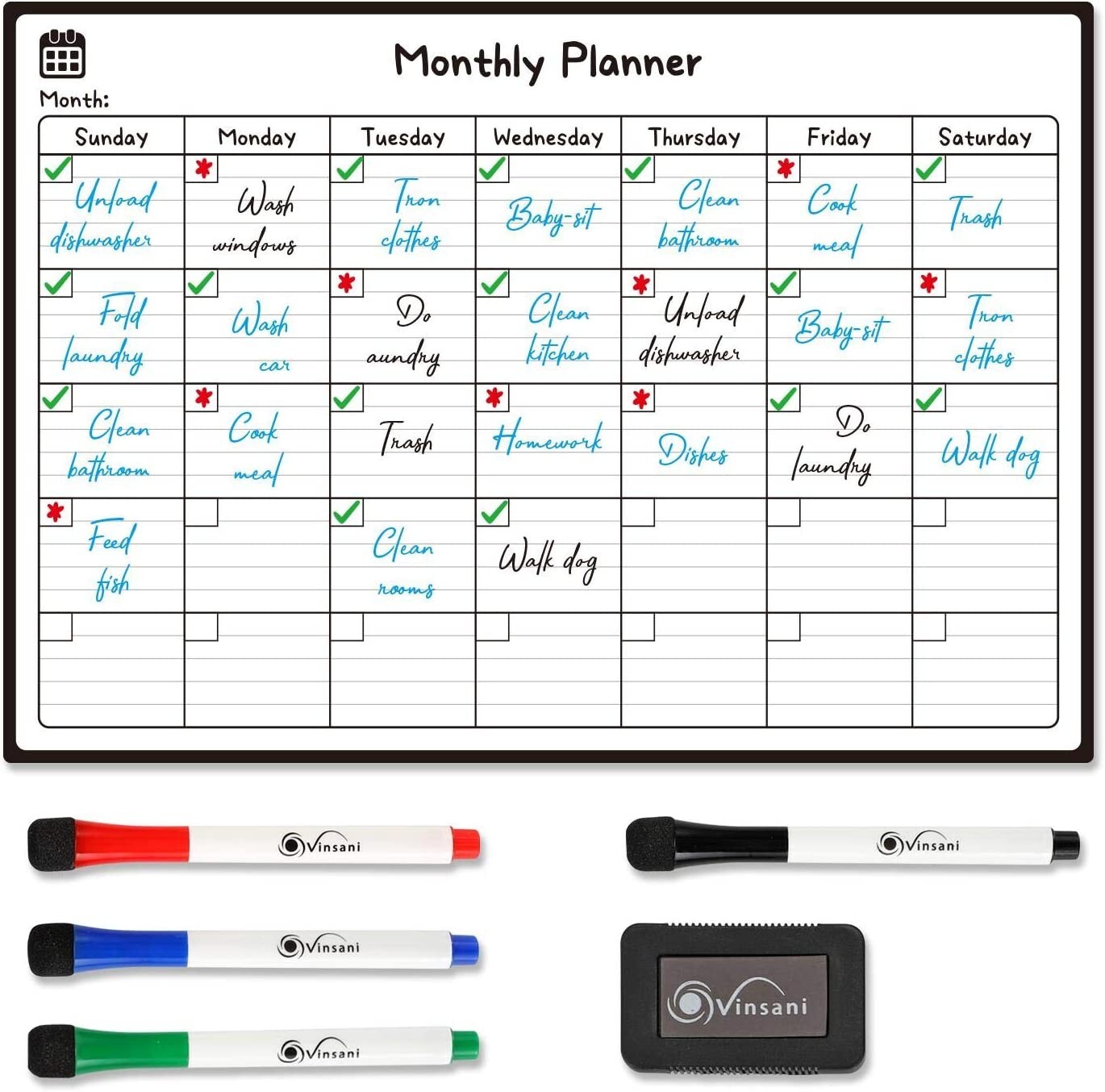 Magnetic Fridge Monthly Planner Large A3 Memo Notes Whiteboard with Pens Erasers