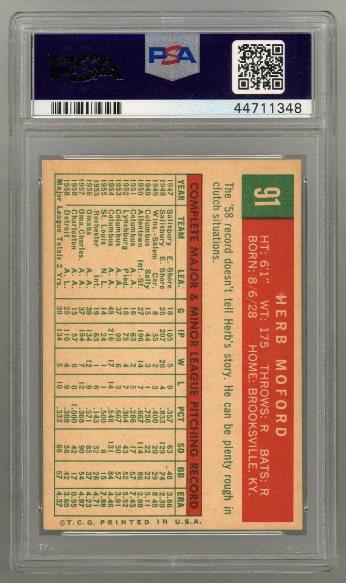 1959 Topps #91 Herb Moford PSA 9 MINT #44711348 **CNAT21** | eBay