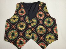 Vintage 111 Unisex Christmas Vest Cotton Button Size XL Christmas fruit wreaths
