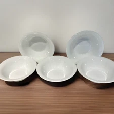 VTG 80s Corning Soup Cereal Bowls 6.5" Winter Frost White COMCOR USA Set of 5