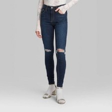 Wild Fable High Rise Skinny Jean Dark Wash Stretch Distressed Sz 00 24 Waist