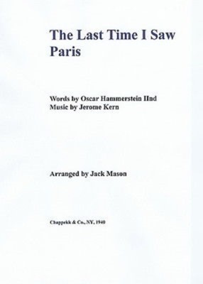 The Last Time I Saw Paris, 1940, Vintage Jack Mason  Band Arrangement