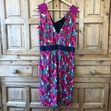 Tory Burch Purple Blue Dress Tulip Print Floral V-Neck - FLAW Womens Size Small