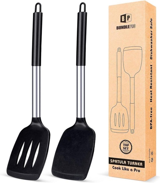 Silikon Pfannenwender HitzebestäNdig Antihaft Geschlitzt Bpa-Frei 2Er Set-image