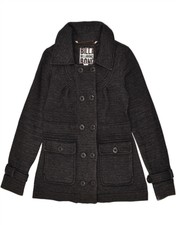 Billabong Womens Double Breasted Coat Uk 12 Medium Black Cotton Bh13