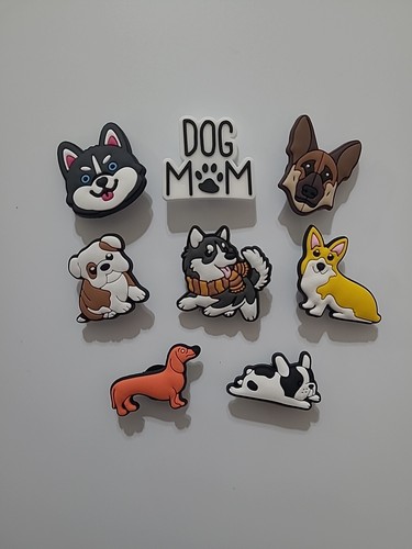 Dog Puppy Pet Husky PVC Rubber Shoe Charms For Crocs Cupcake Toppers 8 Pc