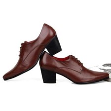 Men's Pointed toe Lace Up oxfords Leather cuban heel Formal Dress Shoes