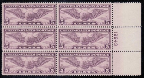 C12 - 5¢ Winged Globe (Flat Plate Printing) Plate Block - VF NH - CV $180