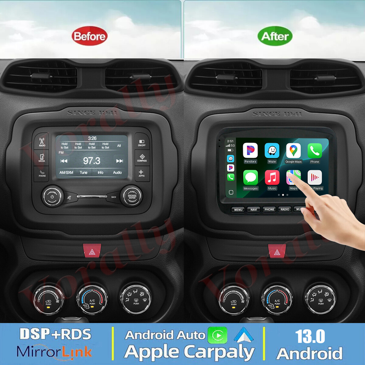 For 2015 2016 2017 2018 19-2021 Jeep Renegade Android13 CarPlay