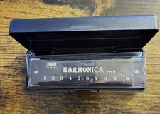 C 10-Hole Diatonic Harmonica Black with Case   Key of C   Beginner Blues Harp