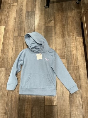 PUMA Girls' Core Logo Fleece Pullover Hoodie Blue Size Medium