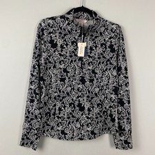 Tommy Bahama Active 1/4 Zip Popover Jacket Top Size M Black White Floral