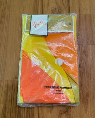 Vera Neumann MOD STYLE 1970s Set Orange Yellow 2 Standard Pillowcase NOS 42 Inch