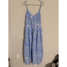Roller Rabbit for Target Blue Floral Block Print Midi Dress Scallop Hem XS NEW