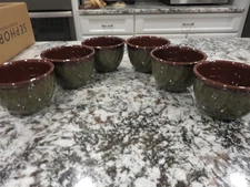Paula Deen Kitchen Measuring 1 Cup Green & Brown Stoneware Ramekins Set/6 EUC