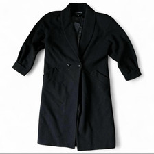 Donnybrook Women  s Black Long Wool Overcoat Button Lined Pockets 10P