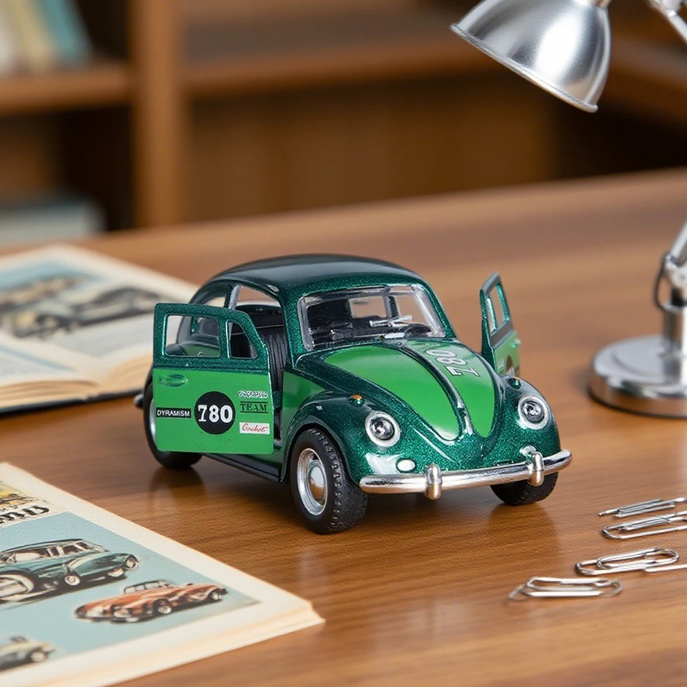 “1:36 Retro Green Beetle Model Car – Pull-Back Toy with Openable Doors”
