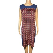 Ann Taylor Factory Shift Dress Women's M Geometric Sleeveless Midi Side Slits