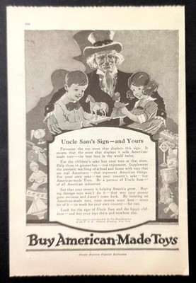 1919 AD Toy Manufacturers of the U.S.A.  Uncle Sam s Sign - and Yours 