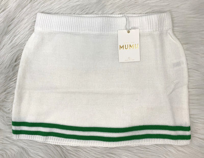 Show Me Your Mumu Women's Sz L White Green Stripe Knit Serve Skirt New