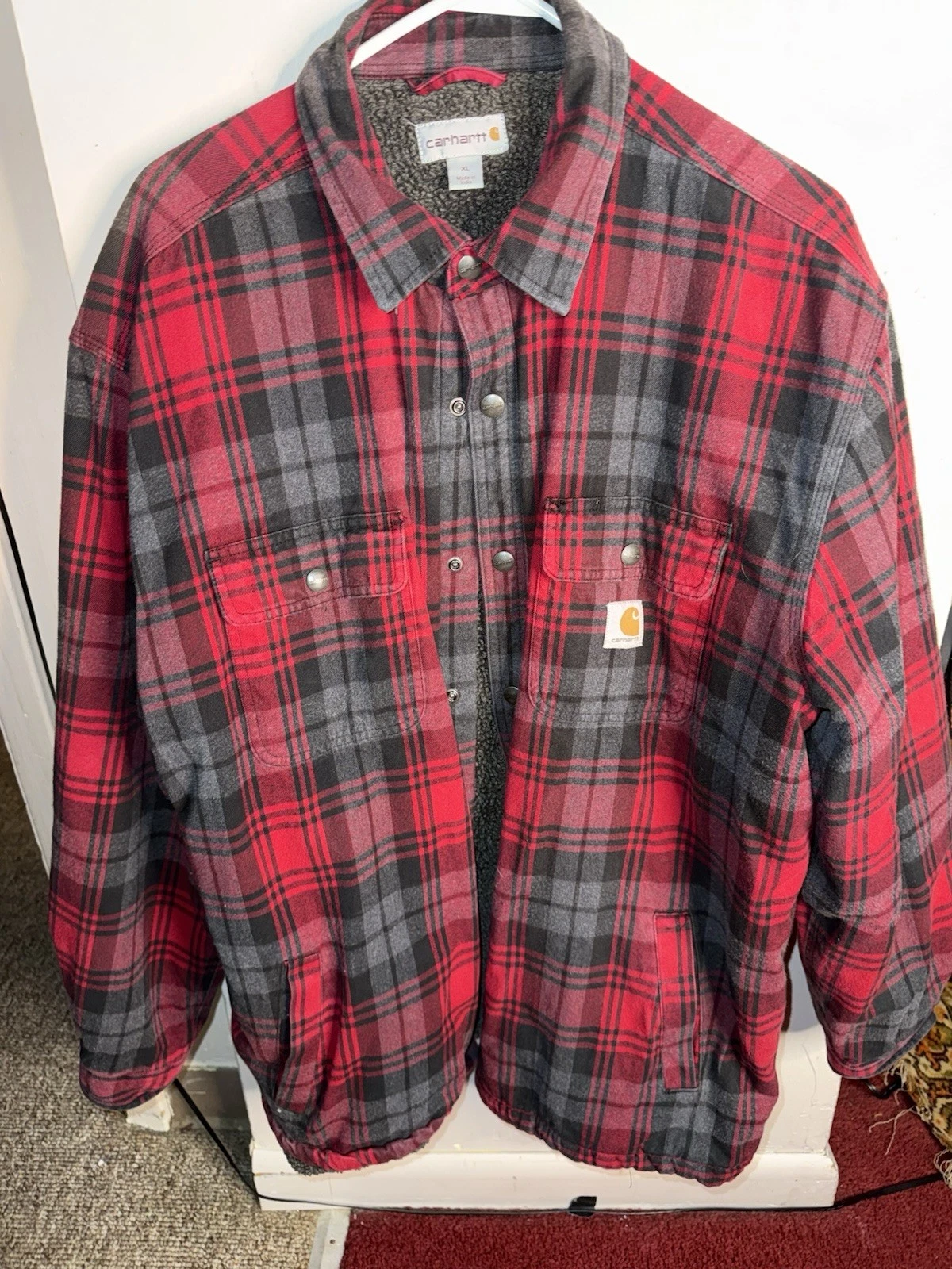 Carhartt Plaid Jacket Coat Red Men’s Xl Winter Workwear Warm