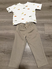 ZARA Boys Size 4 2-Piece Cars Tee & Beige Drawstring Pants w/ Pockets