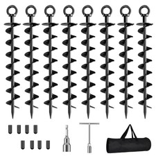 Ground Anchor Screw, 8 Pack Spiral Trampoline Anchors w/ Nut Tool